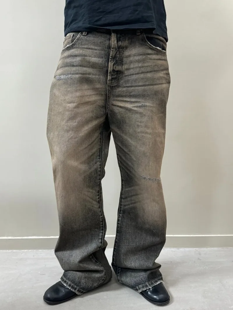 Aglaonema Red - Jeans baggy bootcut desbotados pelo sol,